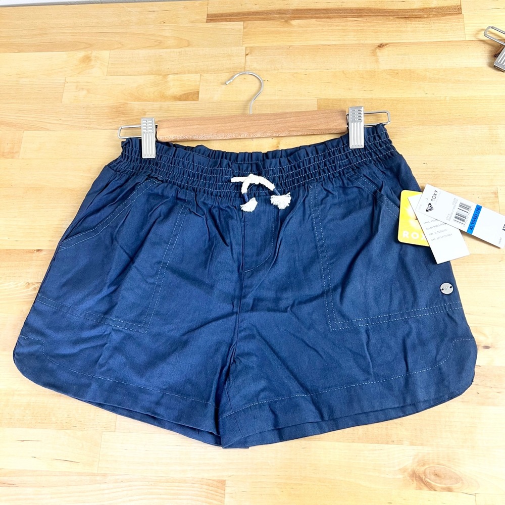 Roxy Shorts Mood Indigo Girls Size XL (16) Blue Cotton Viscose Elastic Waist New